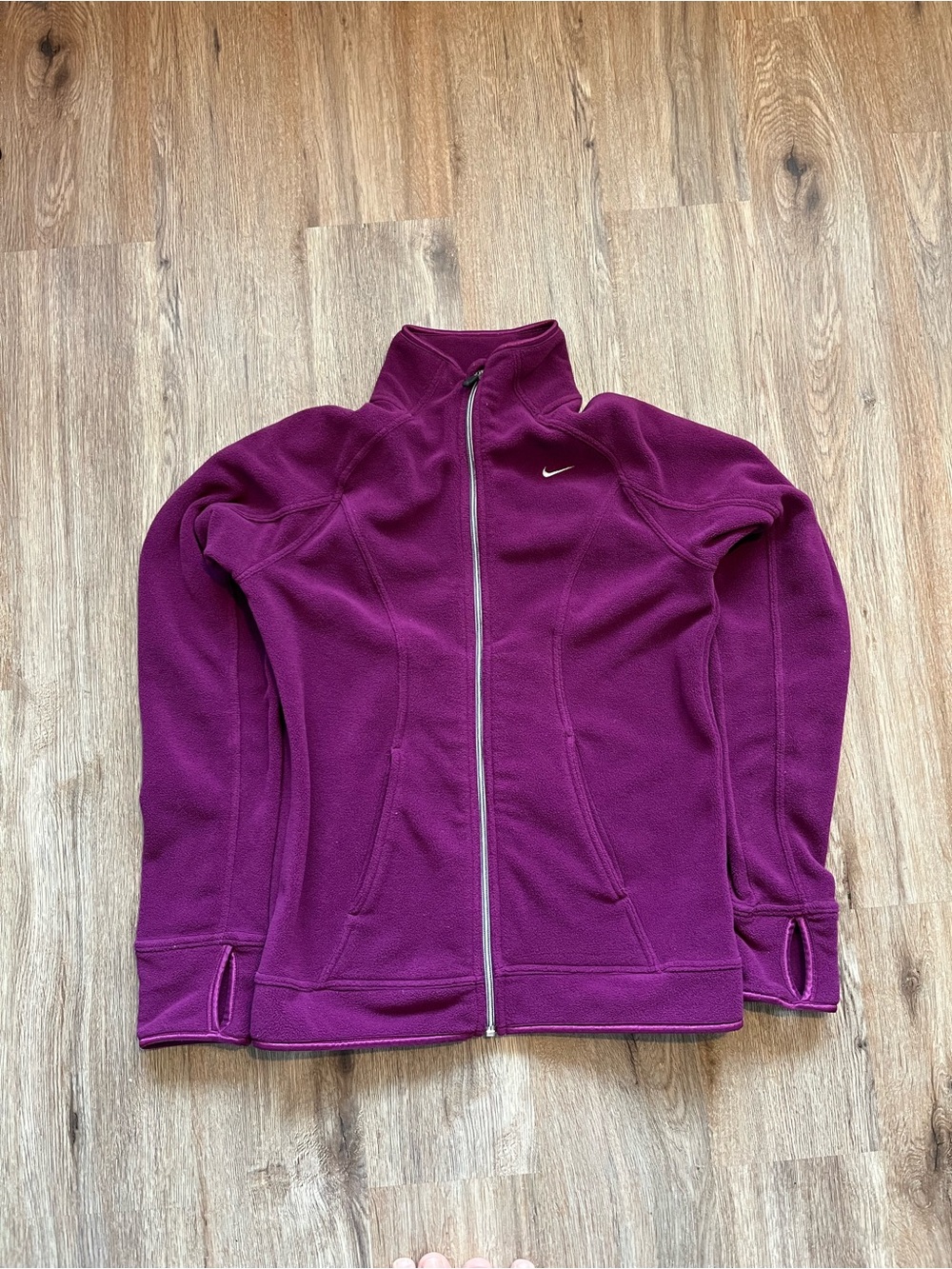 Vintage Nike Women's Full-Zip Fleece Jacket - Deep Magenta Size Small